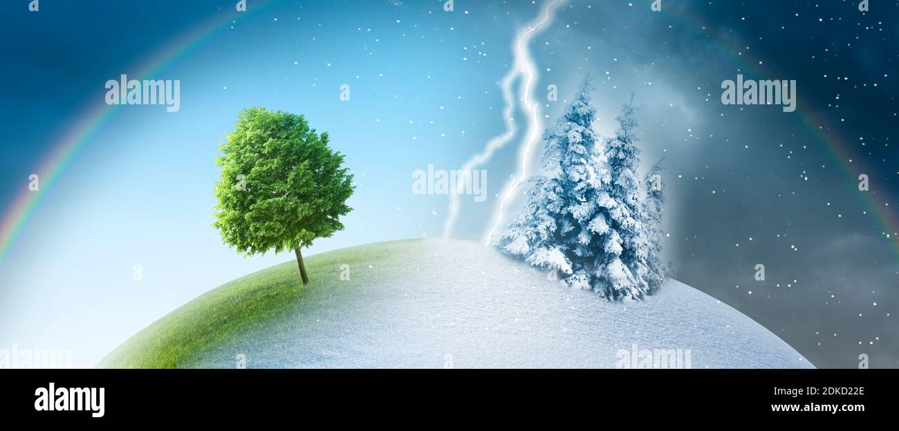 Seasons change from summer to winter Stock Photo