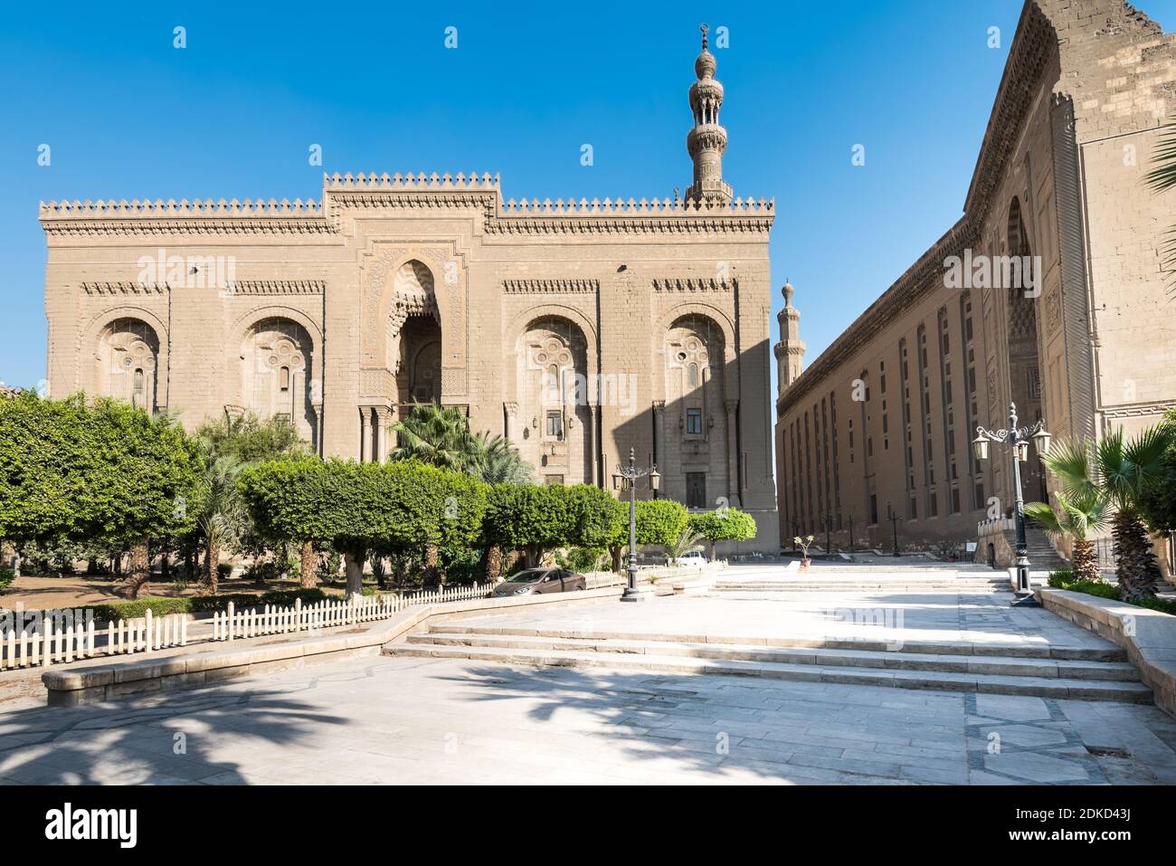 Exteriors of the Mosque of Al Rifai (Al-Refai, Al-Refa'i), and Mosque of Madrassa of Sultan Hassan, adjacent to the Cairo Citadel Stock Photo