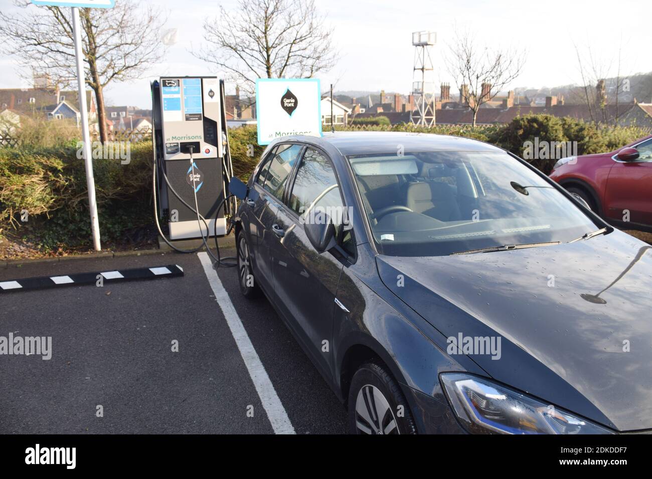 Electric car charging point, Morrisons carpark, Cromer, Norfolk, UK Dec
