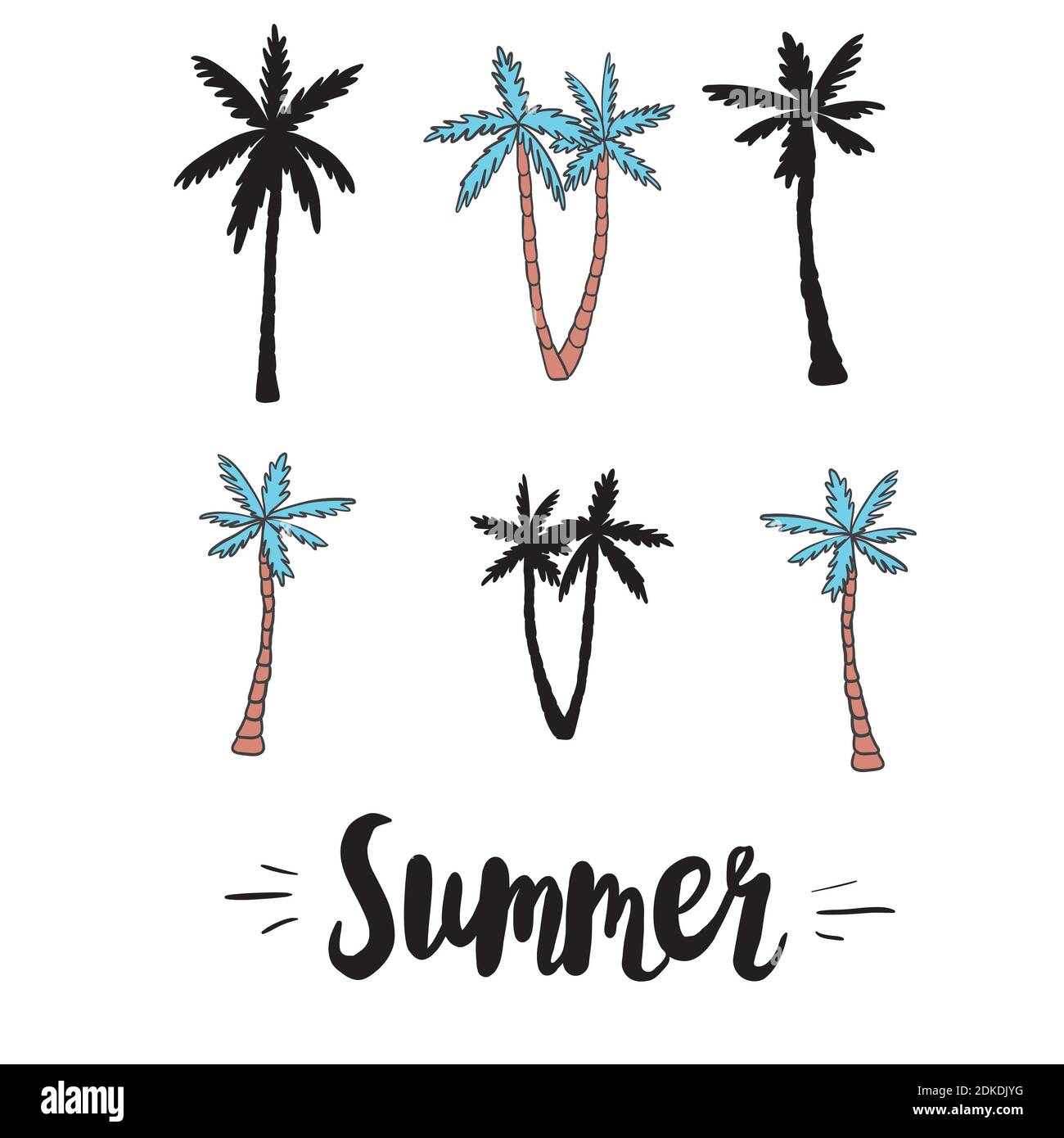 Set of palm tree icons black silhouettes isolated tropical palm. Stock Vector