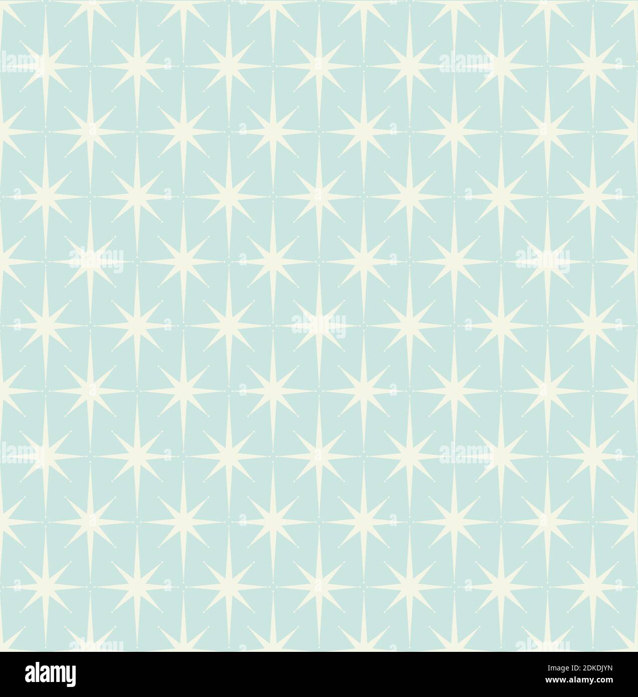 Mid-century modern wrapping paper in starburst pattern on light blue background. Inspired by Atomic era. Repeatable and seamless Stock Vector