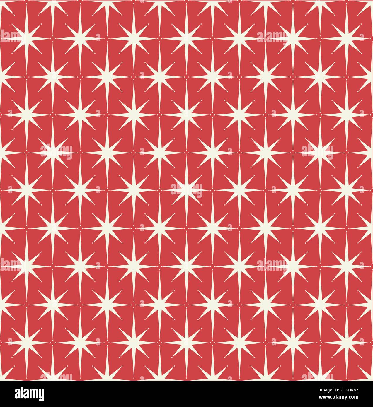 Mid-century modern wrapping paper starburst pattern on red.  Inspired by Atomic era. Repeatable and seamless. Stock Vector