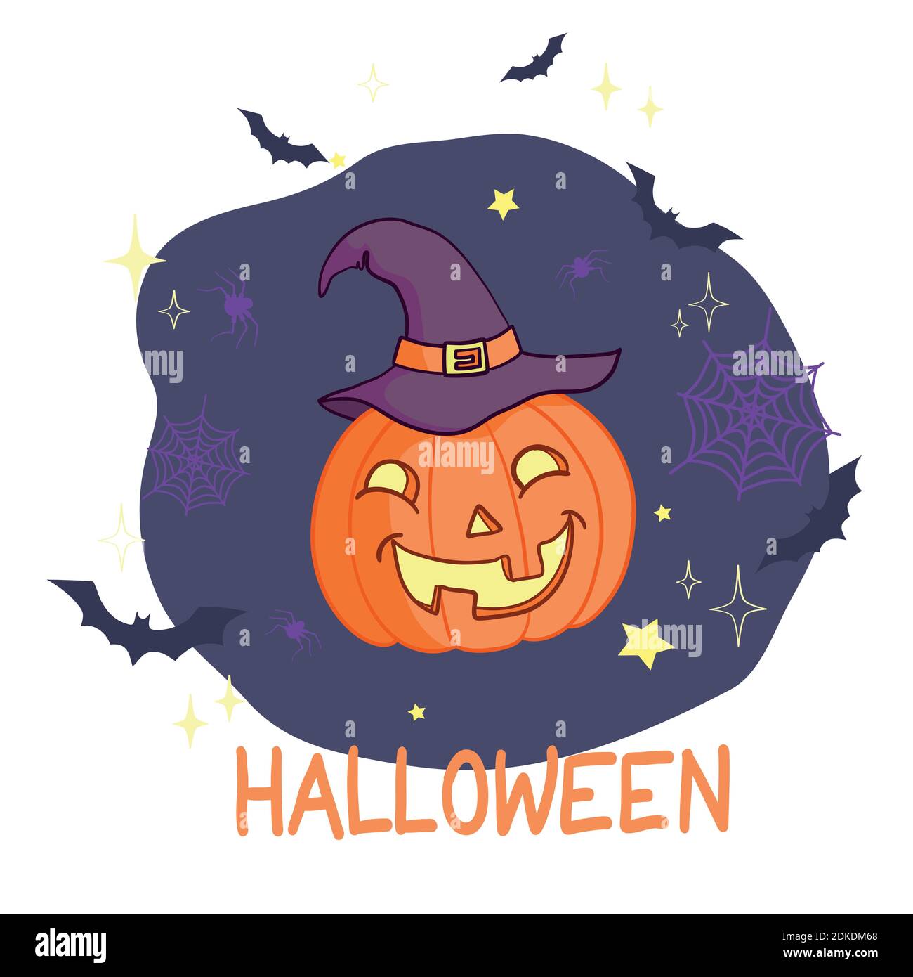 Cartoon halloween pumpkin wearing witch hat isolated Stock Vector Image ...