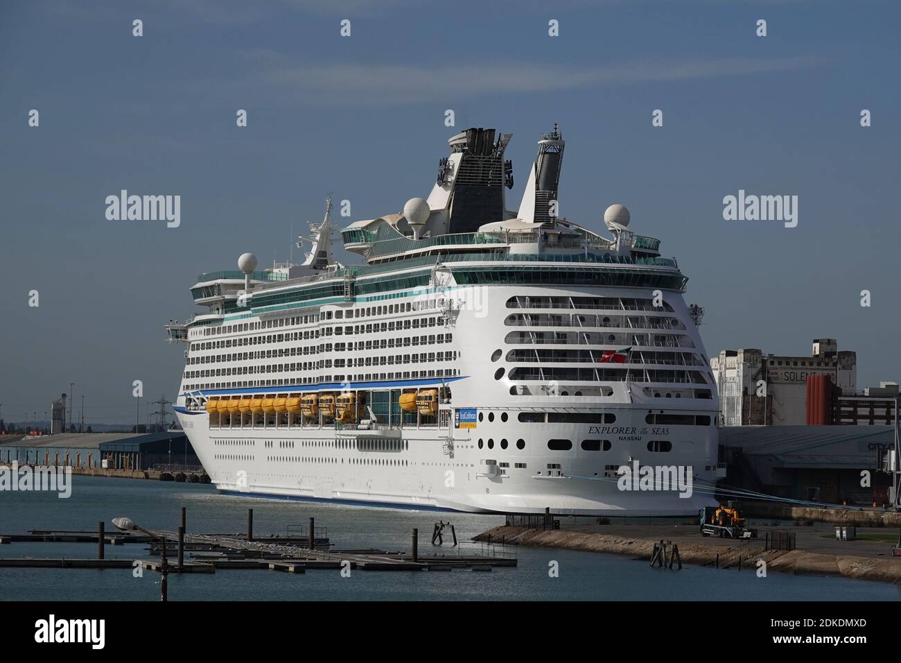 Explorer of the Seas, a Voyager-class cruise ship owned and operated by Royal Caribbean International, in dock at Southampton during the Covid-19 viru Stock Photo