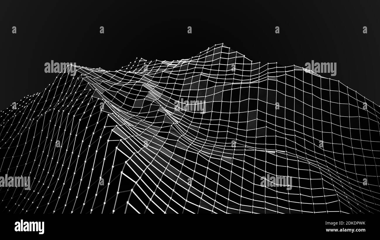 Black and metal plexus structure background. Connection concept, 3d render illustration Stock Photo