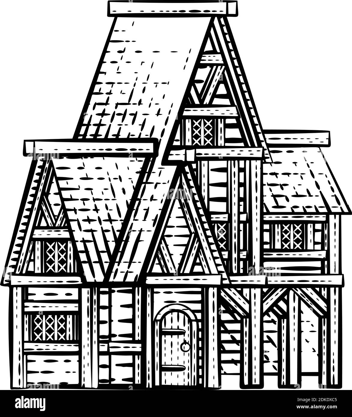 Old Medieval House Inn Building Vintage Woodcut Stock Vector