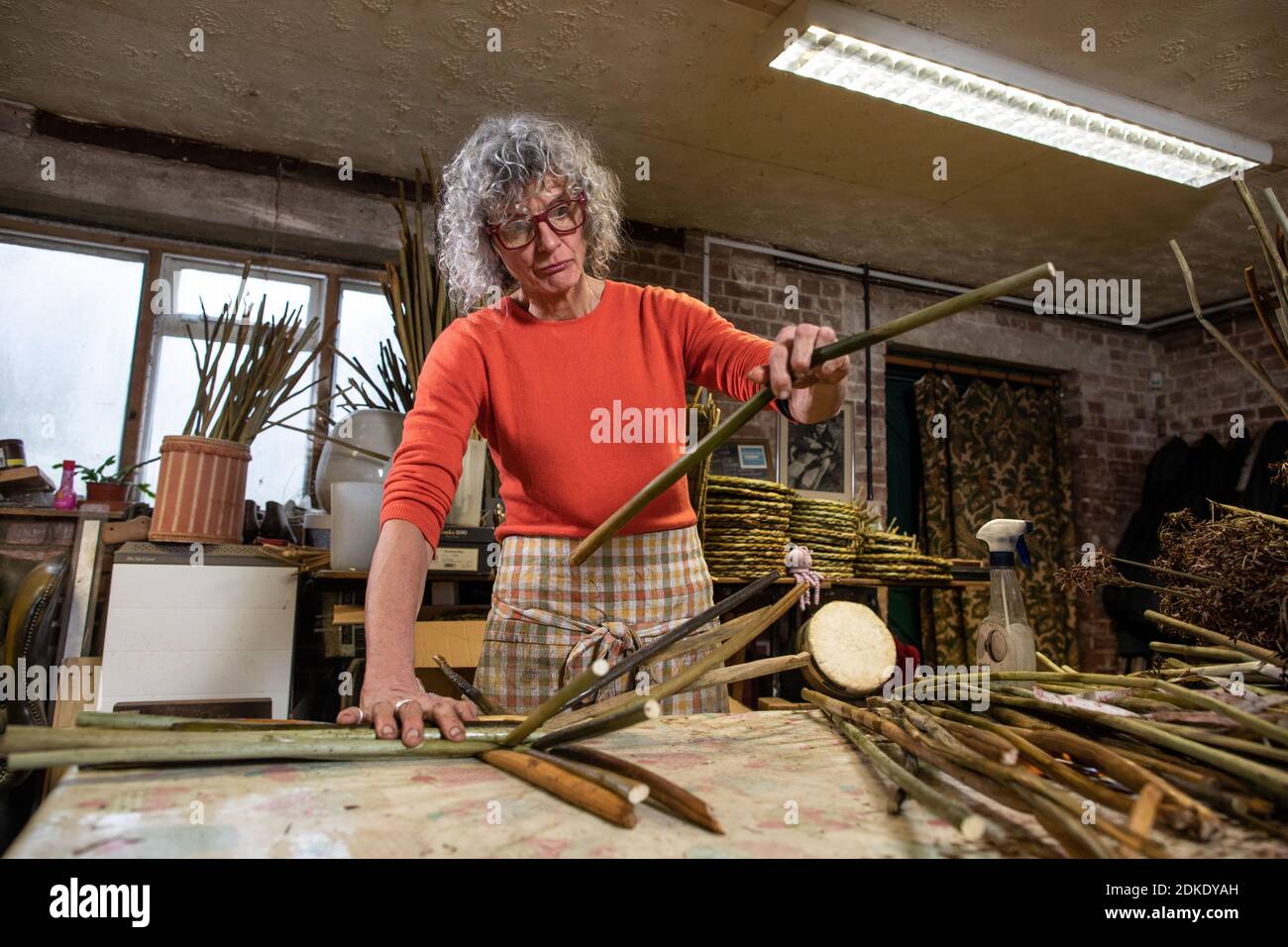 Felicity Irons founder of Rushmatters, one of the last remaining rush weavers in Britain, a craft that remains unchanged since Anglo Saxon times. Stock Photo