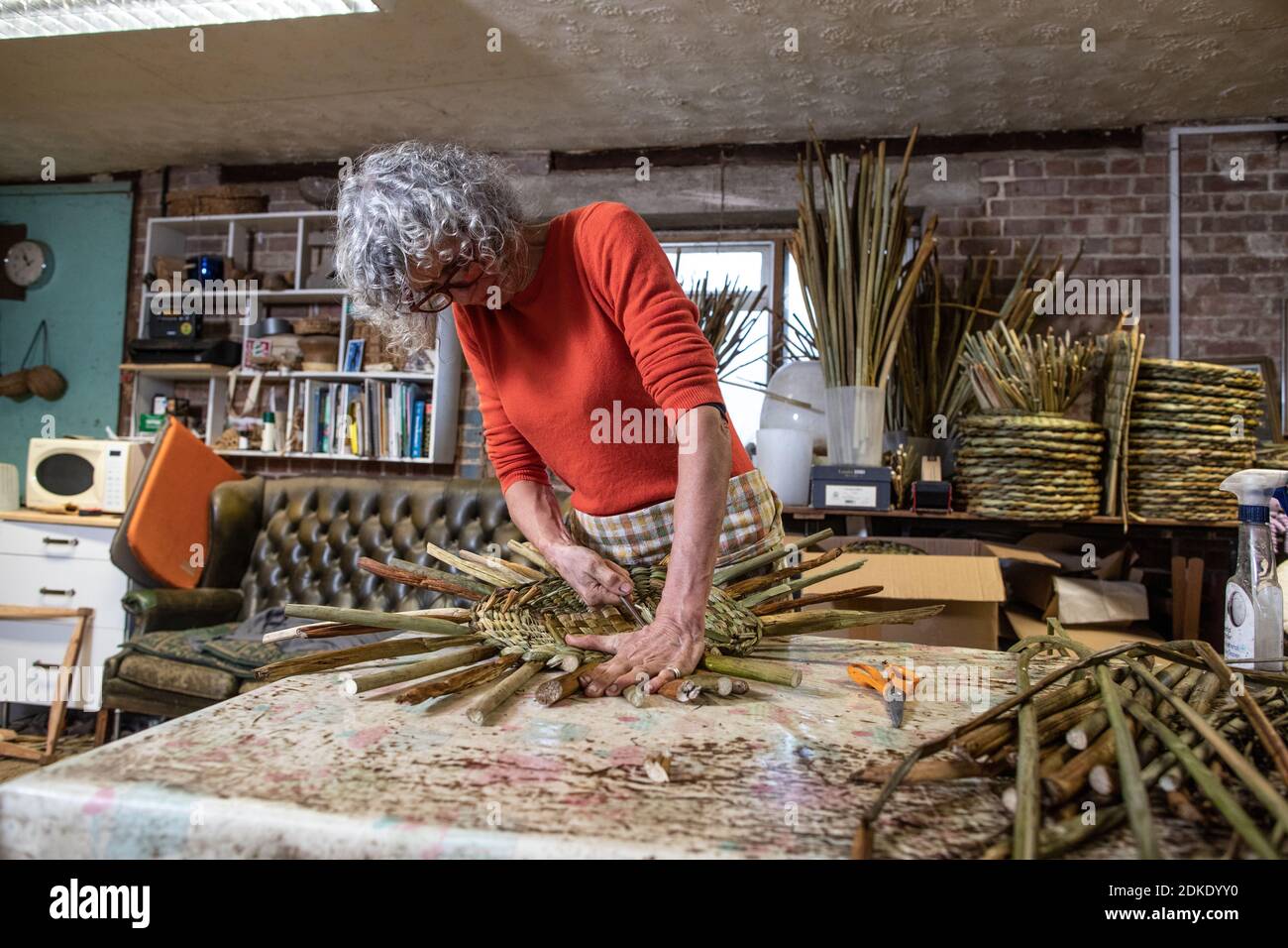 Felicity Irons founder of Rushmatters, one of the last remaining rush weavers in Britain, a craft that remains unchanged since Anglo Saxon times. Stock Photo