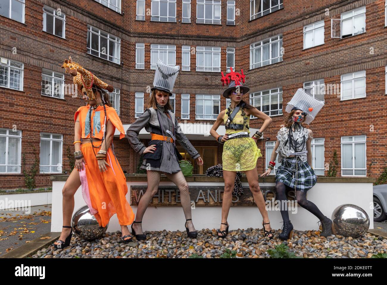 During lockdown, Fashion designer, Pierre Garroudi has models walk down Chelsea's Kings Road for impromptu fashion show Featuring: Atmosphere Where: London, United Kingdom When: 14 Nov 2020 Credit: Phil Lewis/WENN Stock Photo