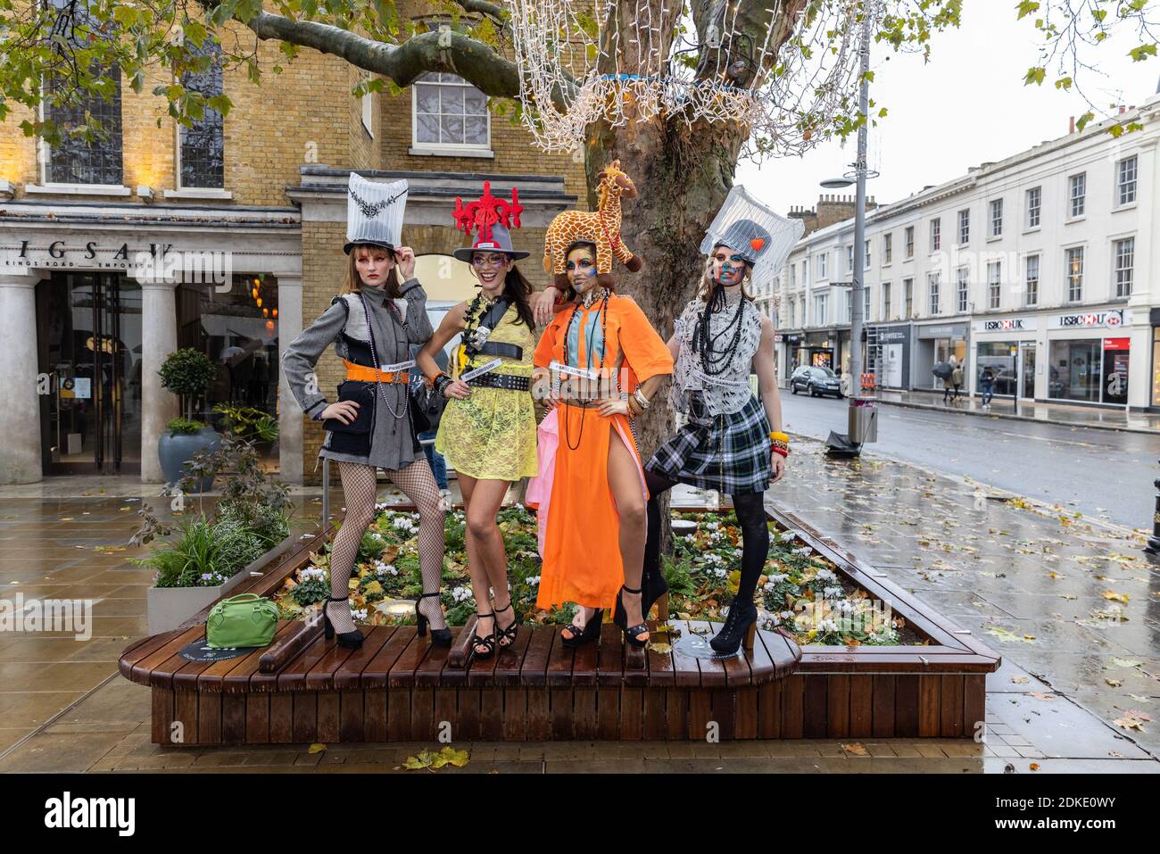 During lockdown, Fashion designer, Pierre Garroudi has models walk down Chelsea's Kings Road for impromptu fashion show Featuring: Atmosphere Where: London, United Kingdom When: 14 Nov 2020 Credit: Phil Lewis/WENN Stock Photo