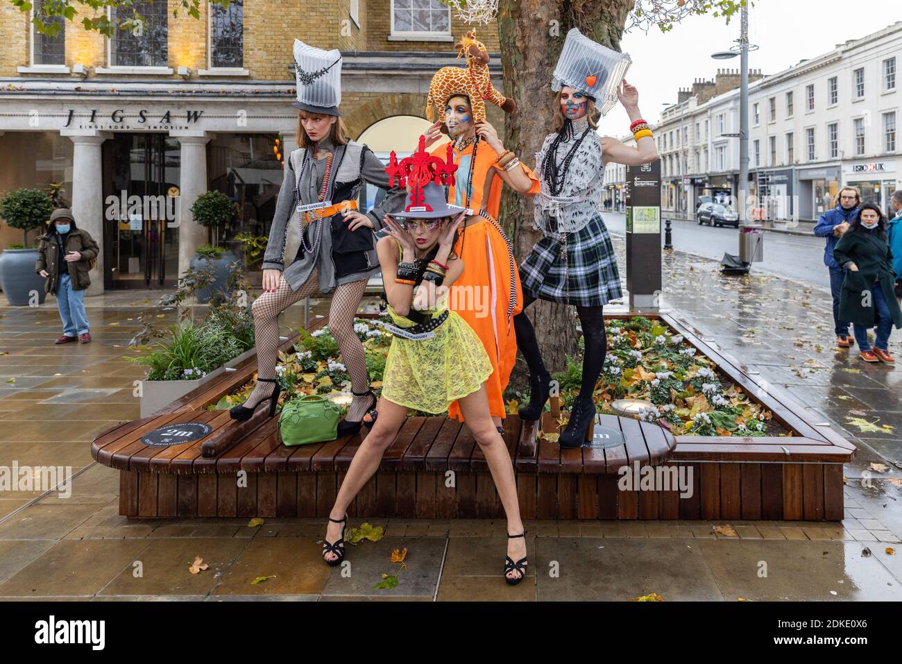 During lockdown, Fashion designer, Pierre Garroudi has models walk down Chelsea's Kings Road for impromptu fashion show Featuring: Atmosphere Where: London, United Kingdom When: 14 Nov 2020 Credit: Phil Lewis/WENN Stock Photo