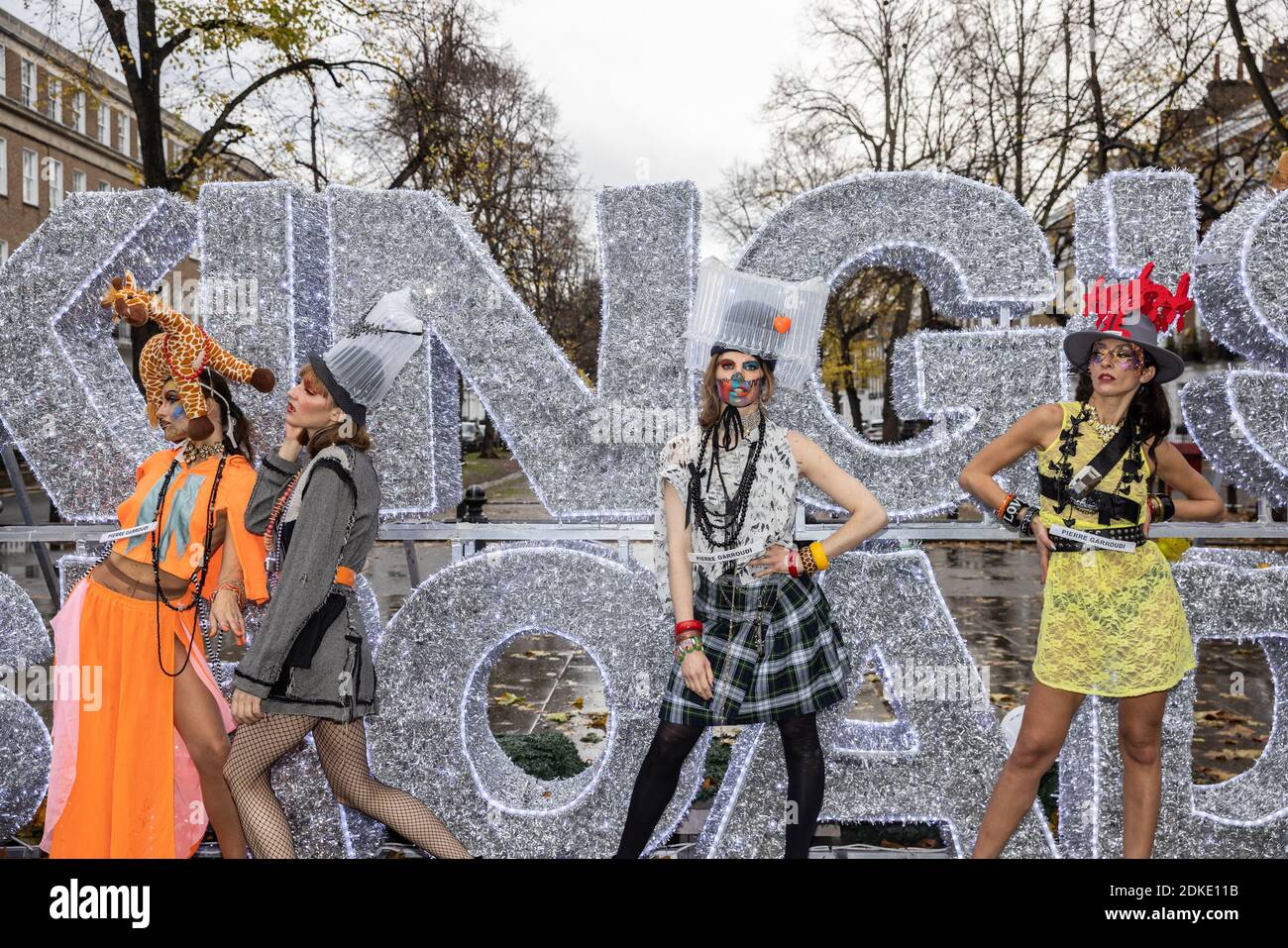 During lockdown, Fashion designer, Pierre Garroudi has models walk down Chelsea's Kings Road for impromptu fashion show Featuring: Atmosphere Where: London, United Kingdom When: 14 Nov 2020 Credit: Phil Lewis/WENN Stock Photo