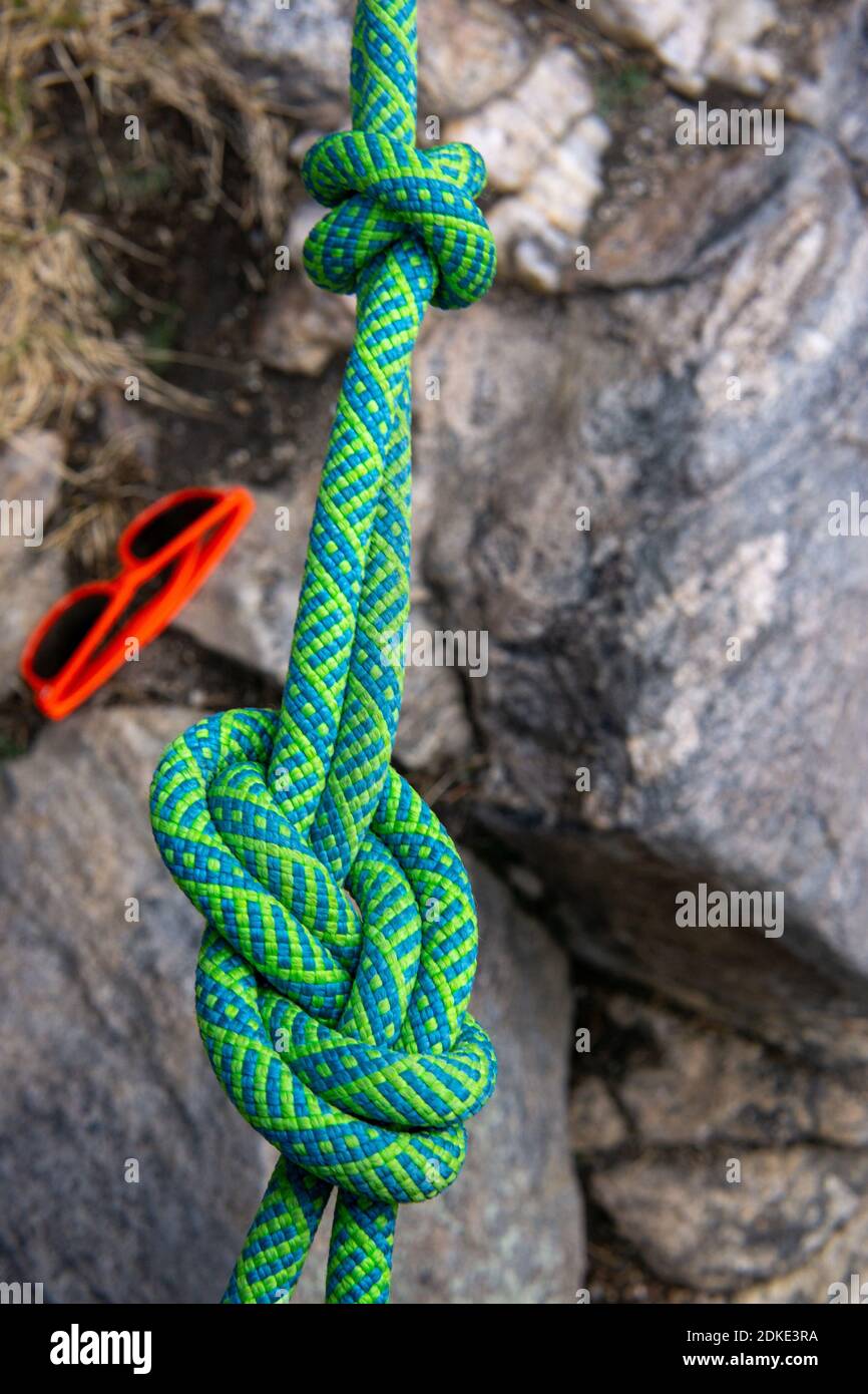 Figure eight knot rock climbing rope Stock Photo Alamy