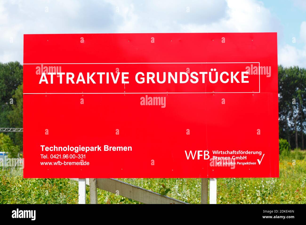Red sign, attractive land for sale, Technologiepark, Bremen, Germany