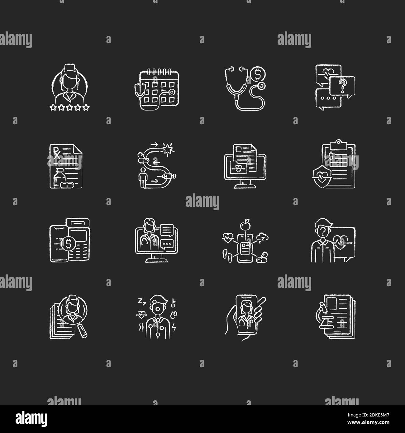 Online doctor app chalk white icons set on black background Stock ...