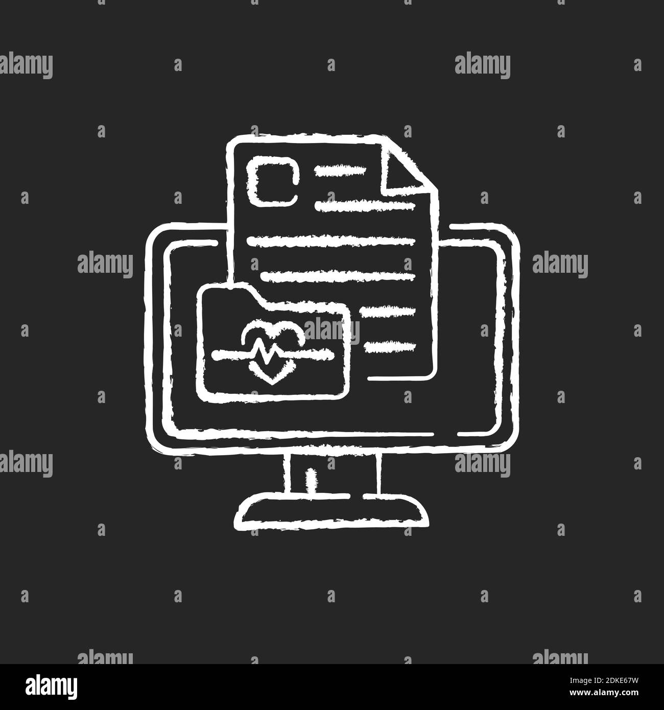 Online medical history chalk white icon on black background Stock Vector