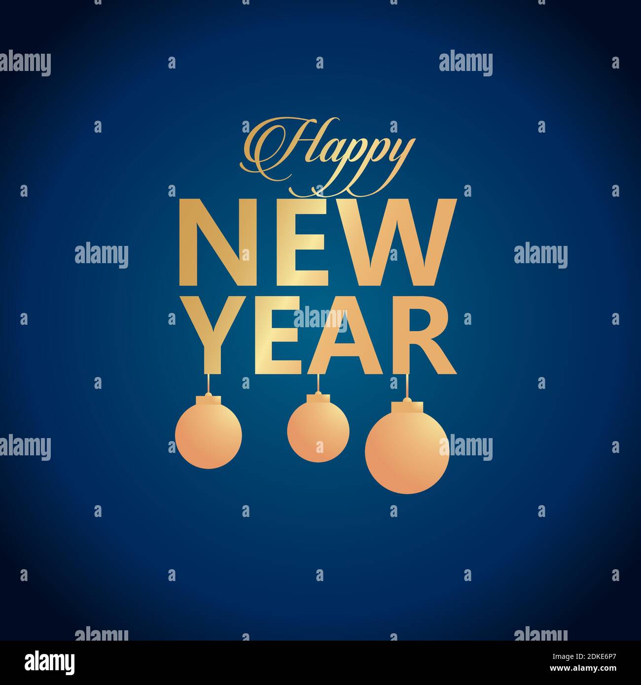 happy new year lettering golden card with balls hanging vector ...