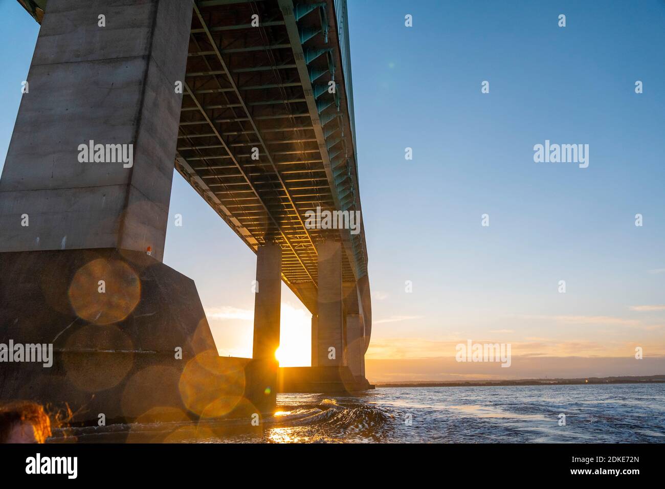 The Second Severn Crossing —officially renamed the Prince of Wales Bridge —is the M4 motorway bridge over the River Severn between England and Wales. Stock Photo