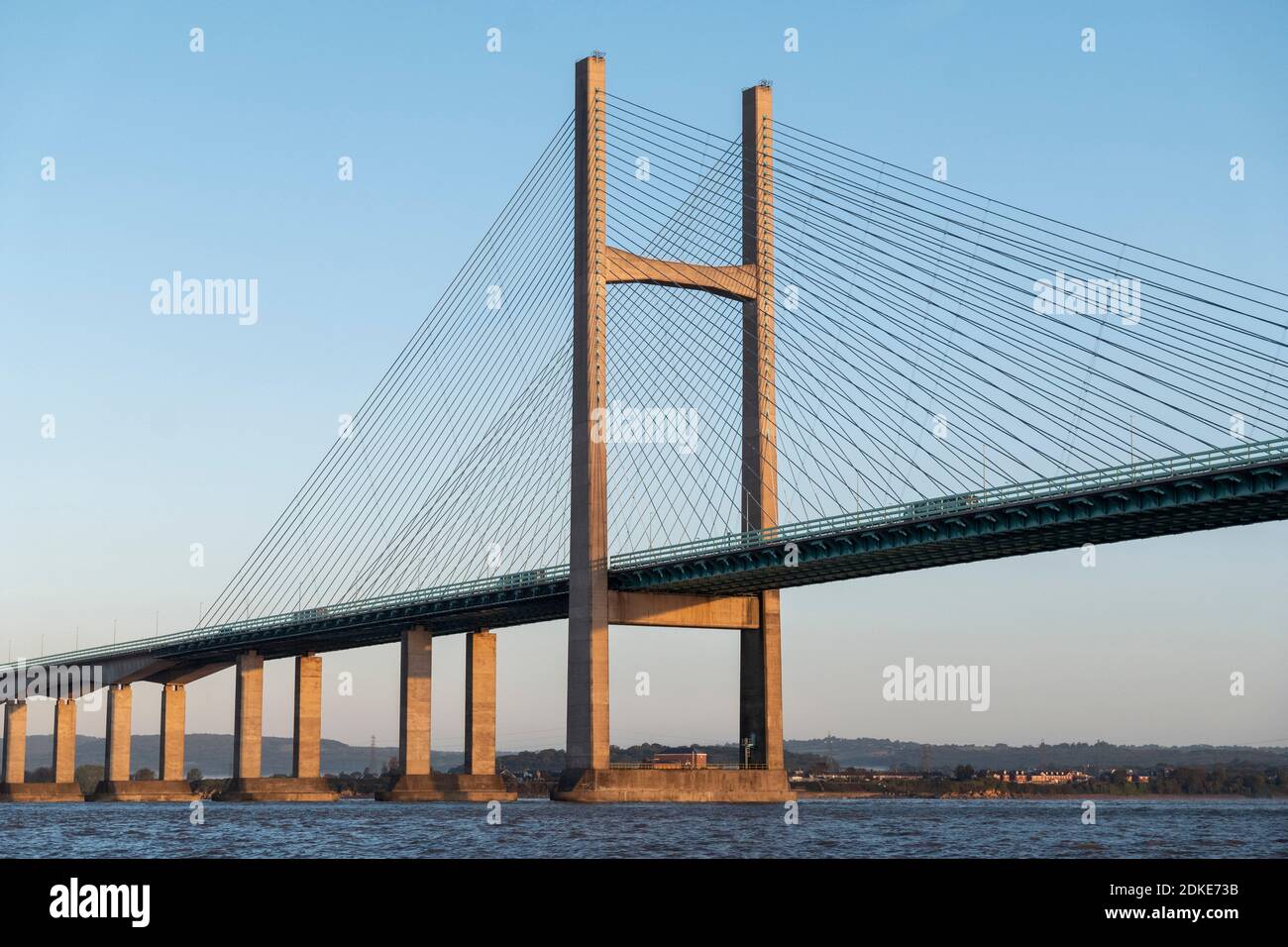 The Second Severn Crossing —officially renamed the Prince of Wales Bridge —is the M4 motorway bridge over the River Severn between England and Wales. Stock Photo