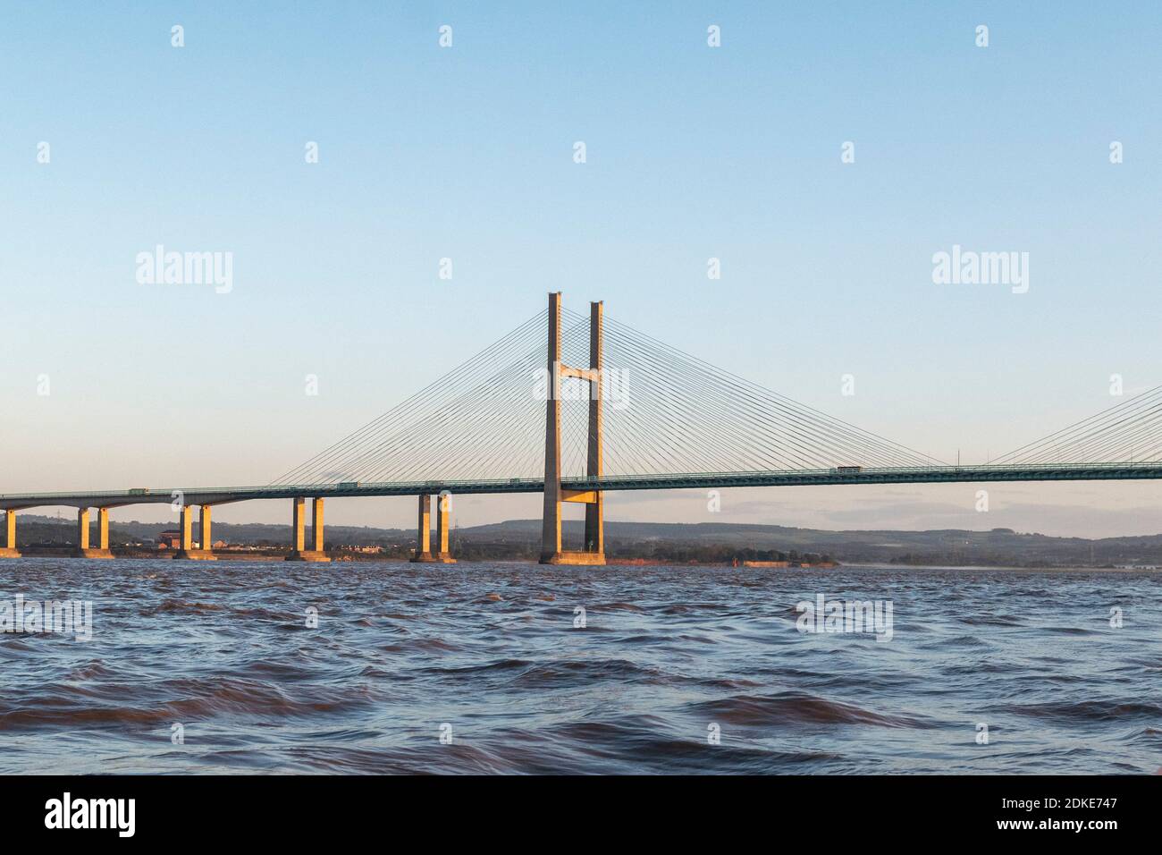 The Second Severn Crossing —officially renamed the Prince of Wales Bridge —is the M4 motorway bridge over the River Severn between England and Wales. Stock Photo