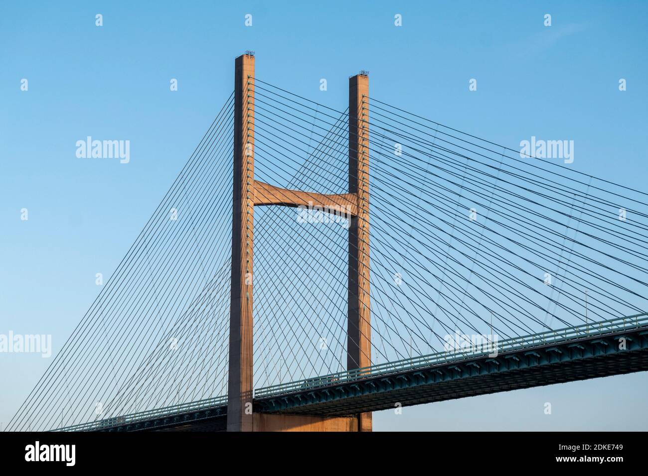 The Second Severn Crossing —officially renamed the Prince of Wales Bridge —is the M4 motorway bridge over the River Severn between England and Wales. Stock Photo