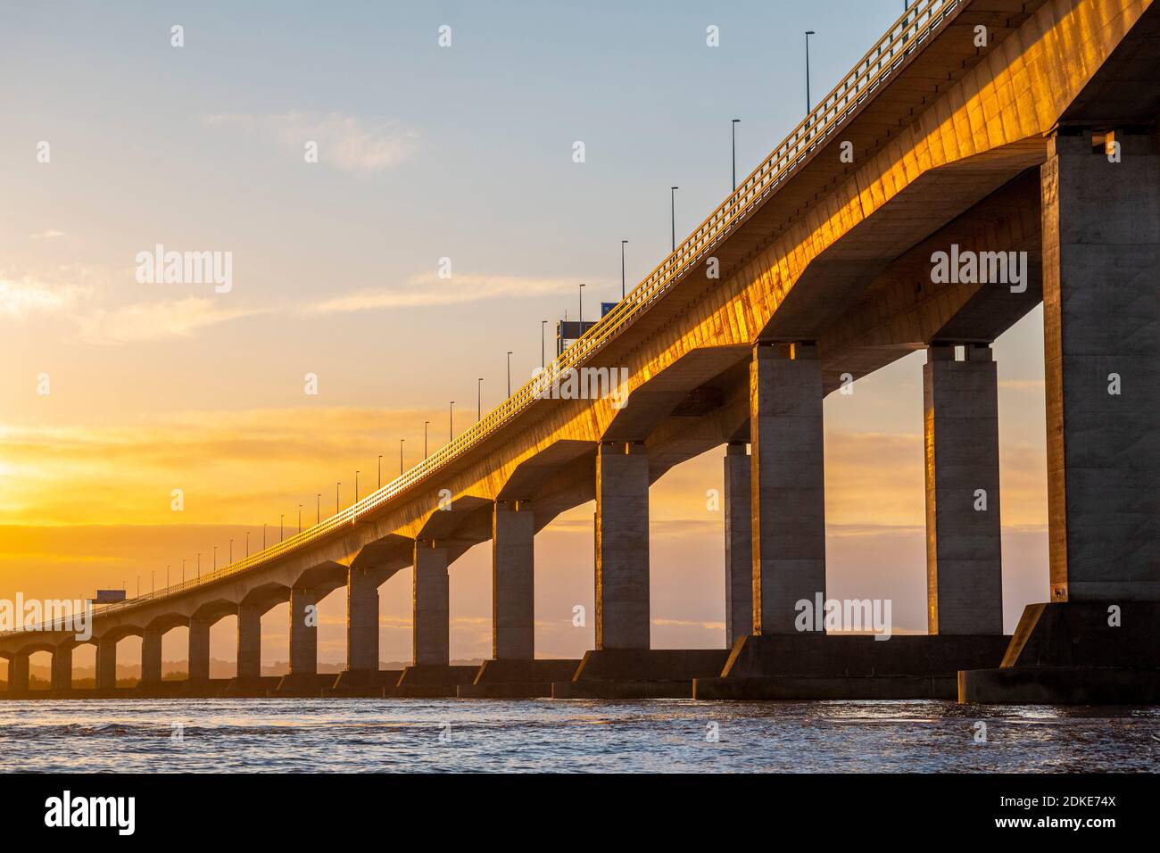 The Second Severn Crossing —officially renamed the Prince of Wales Bridge —is the M4 motorway bridge over the River Severn between England and Wales. Stock Photo