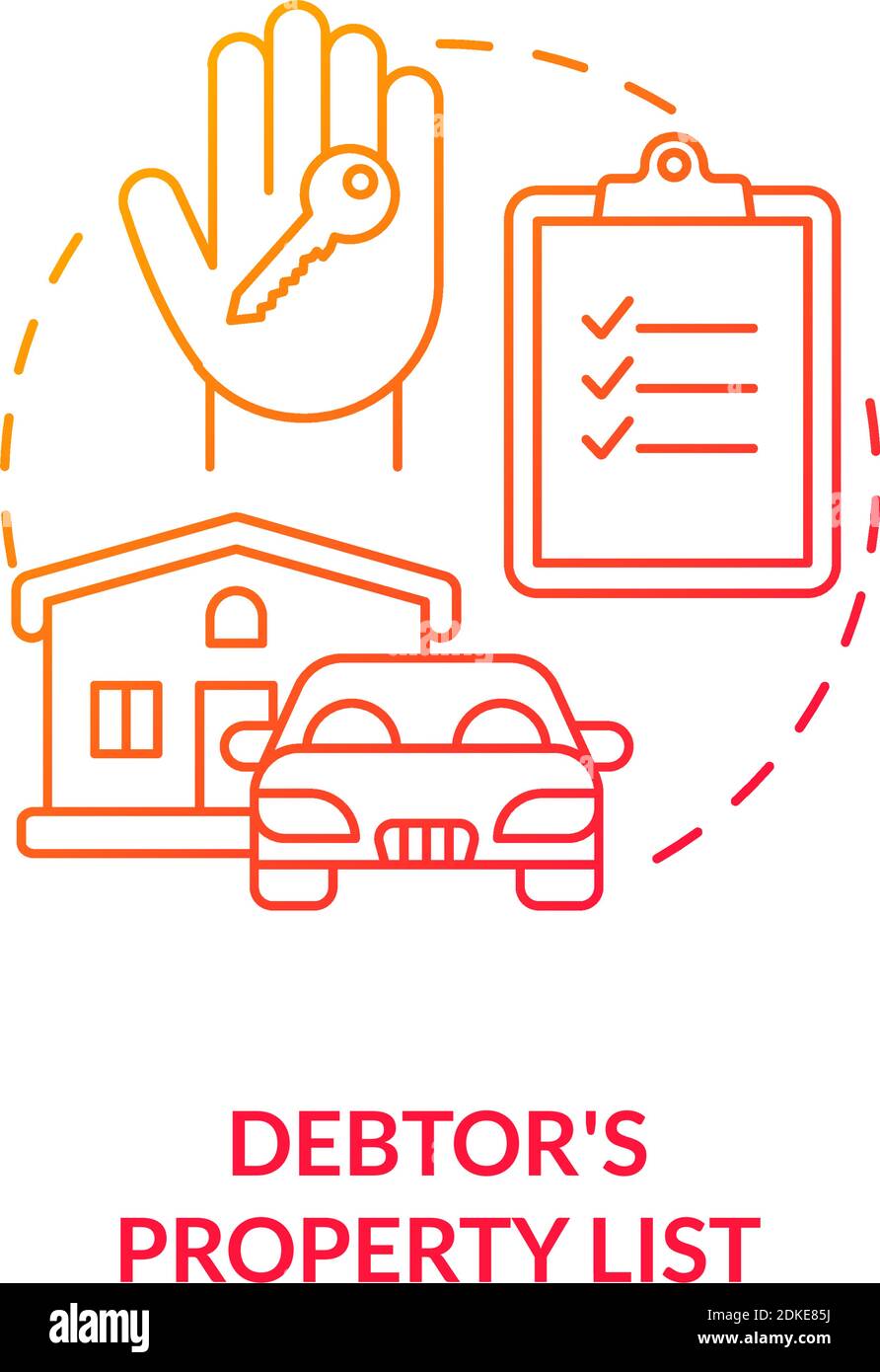 Debtor property list red gradient concept icon Stock Vector