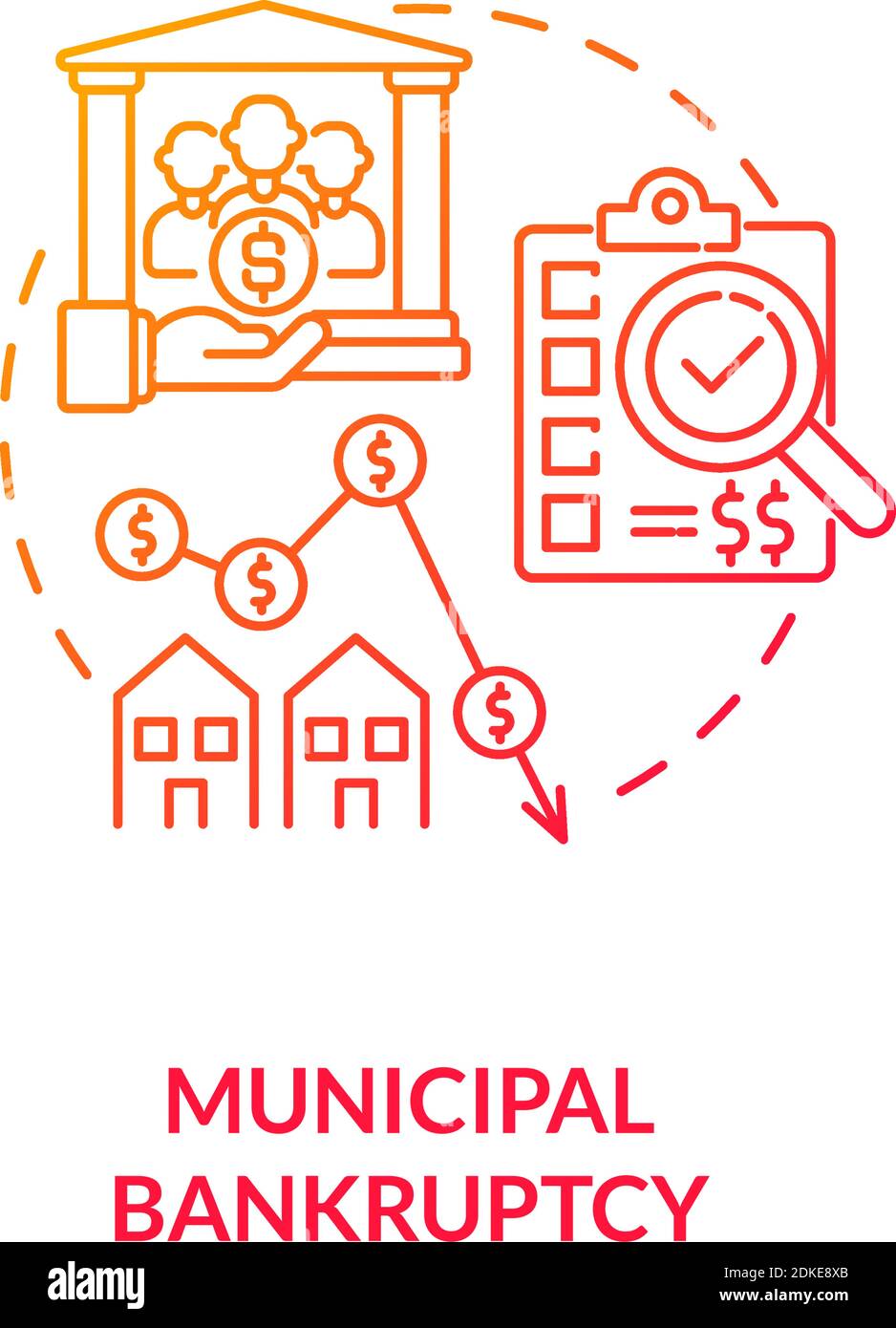 Municipal bankruptcy red gradient concept icon Stock Vector