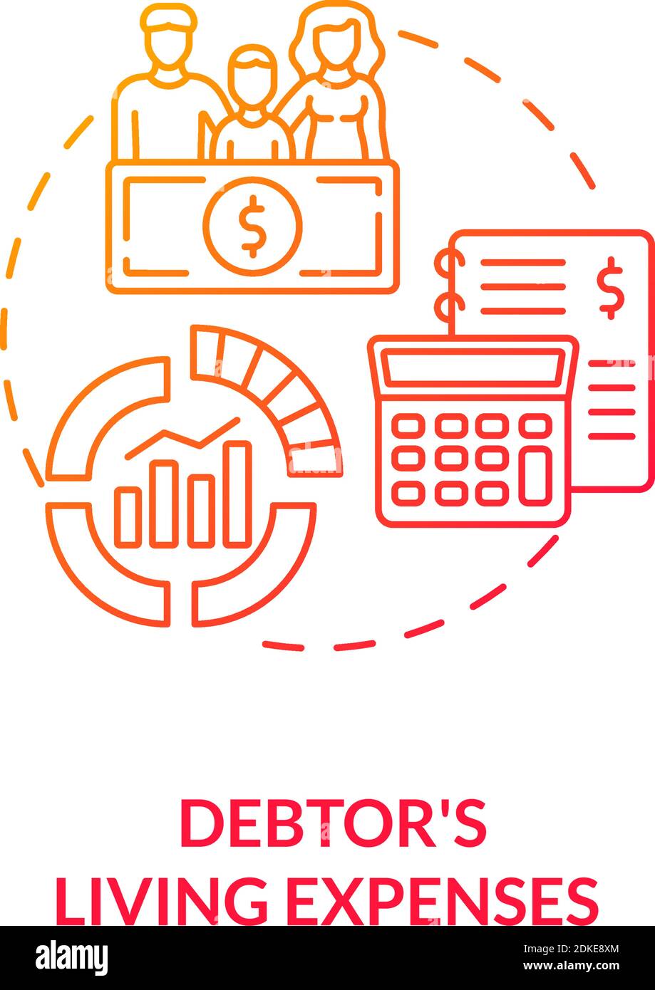 Debtor living expenses red gradient concept icon Stock Vector