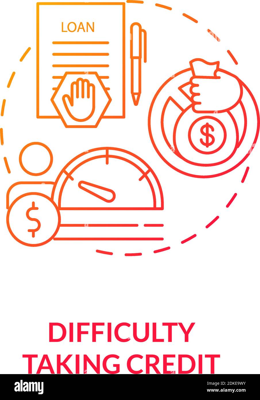 Difficulty taking credit red gradient concept icon Stock Vector