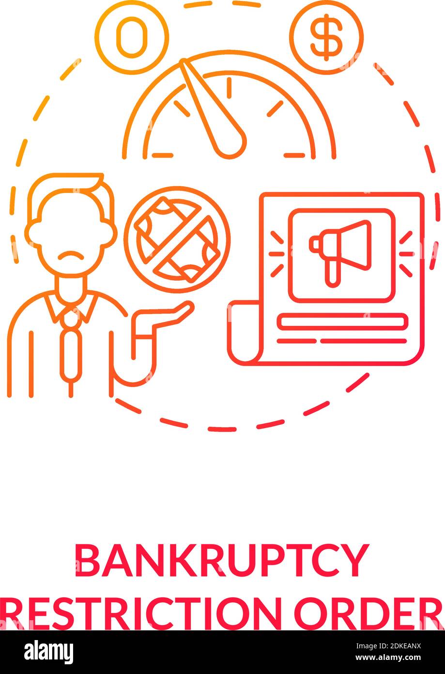 Bankruptcy restriction order red gradient concept icon Stock Vector