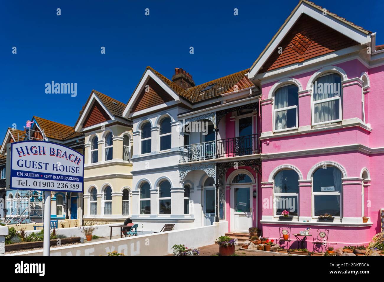 England, West Sussex, Worthing, Colourful Seafront Bed and Breakfast Accomodation Stock Photo