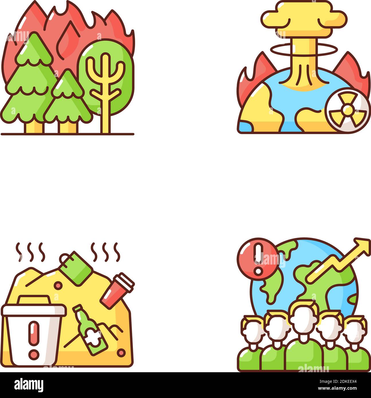 Global warming RGB color icons set Stock Vector