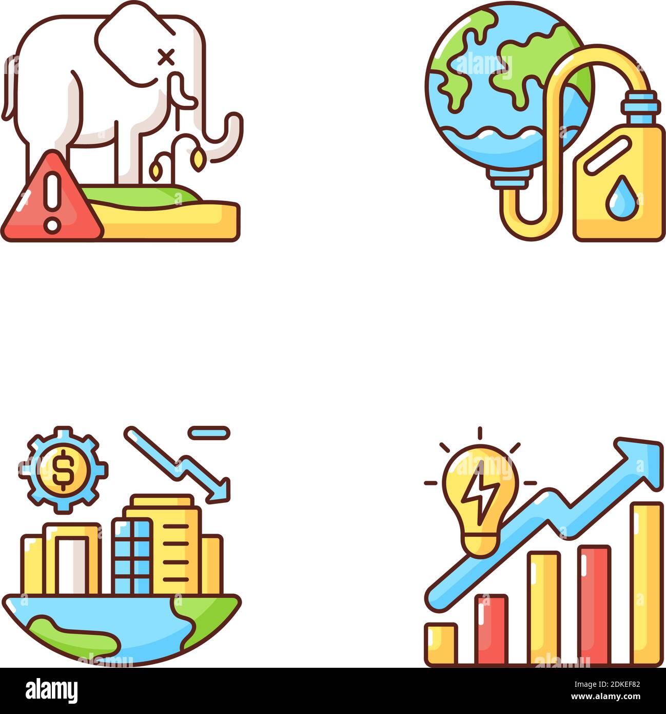 Global warming RGB color icons set Stock Vector