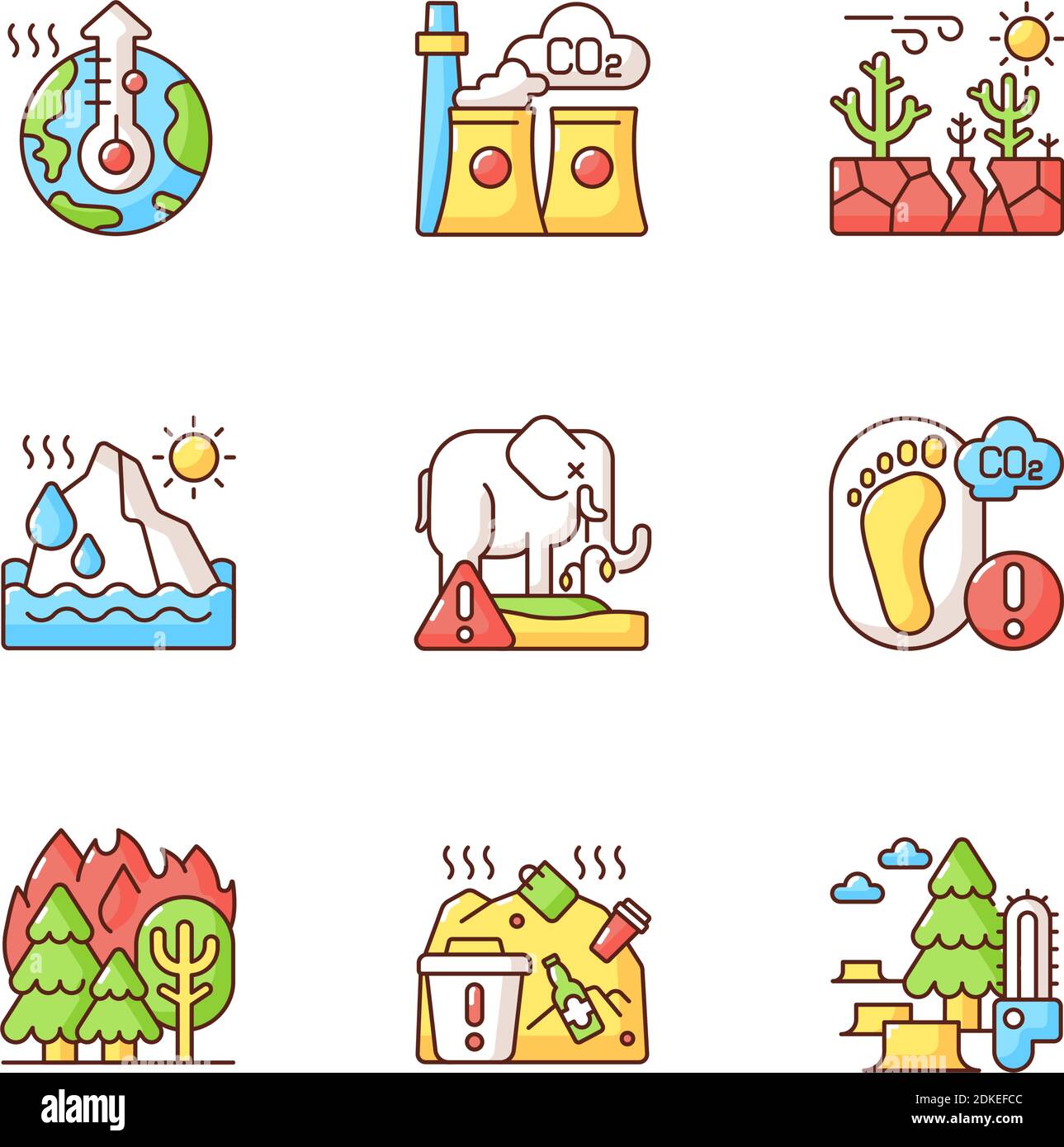 Global warming RGB color icons set Stock Vector Image & Art - Alamy