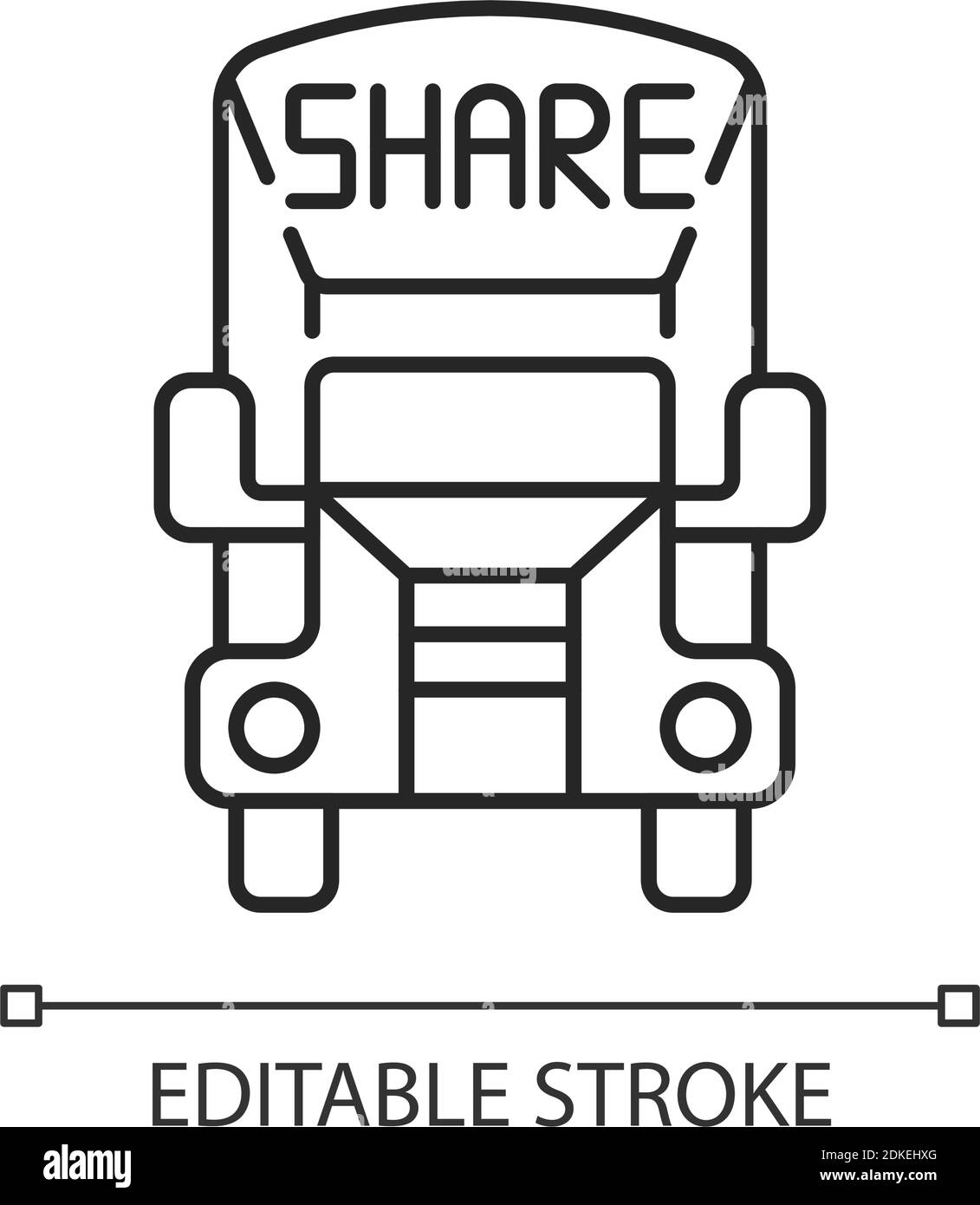 Truck sharing linear icon. Getting big car for period of day. Renting with huge automobiles. Thin line customizable illustration. Contour symbol. Vect Stock Vector