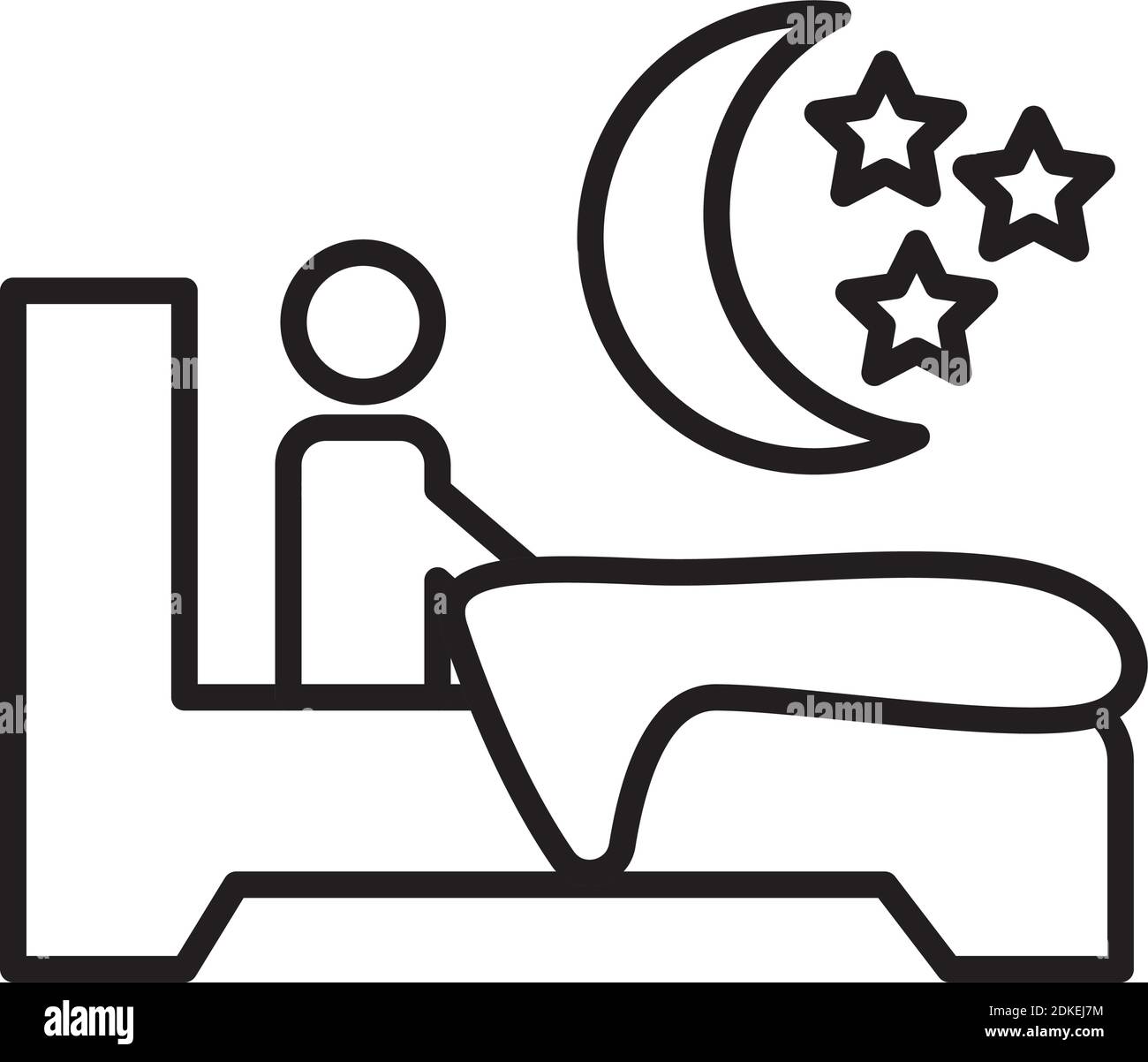 person in bed with insomnia and moon line style icon vector