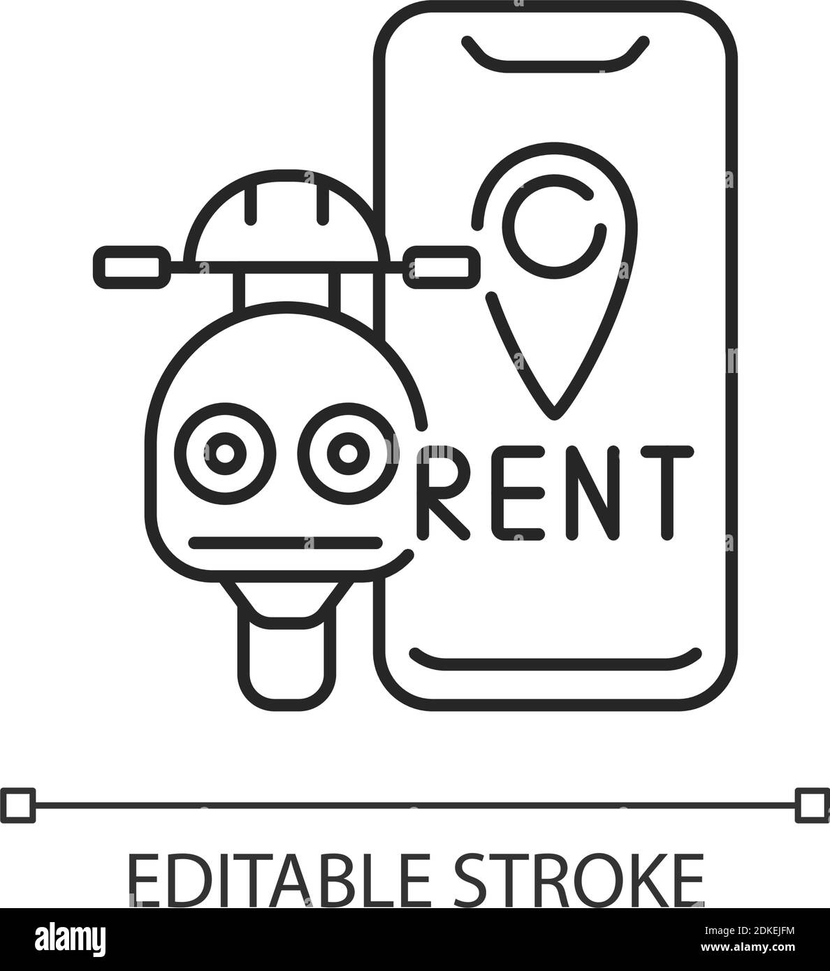 Scooter rental linear icon. Service in which electric motorized ...