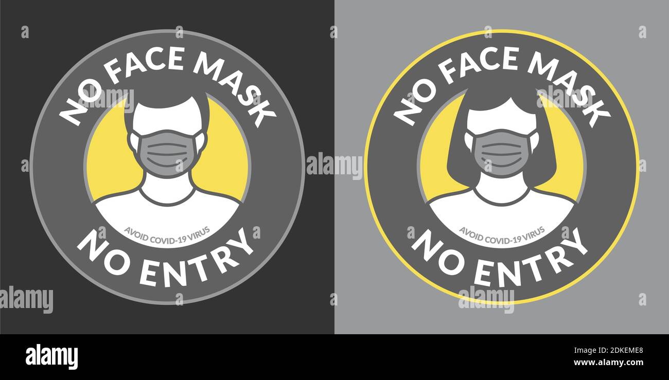 Grey And Yellow Caution No Face Mask No Entry Round Stickers Vector ...