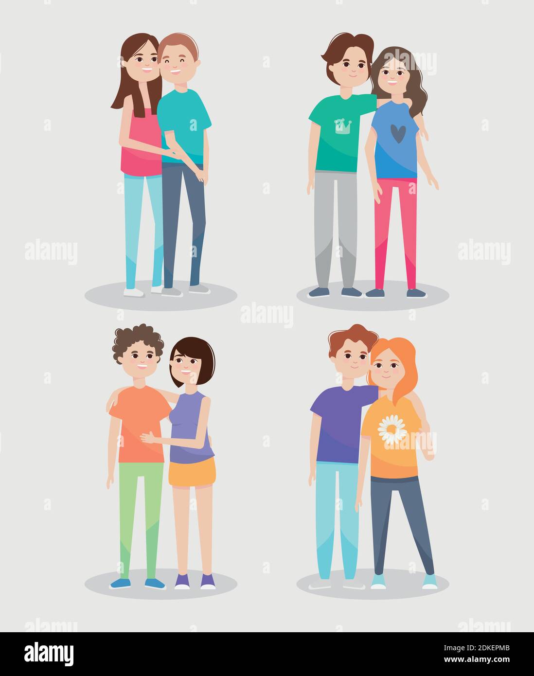 icon set of happy couples over white background, colorful design, vector illustration Stock Vector