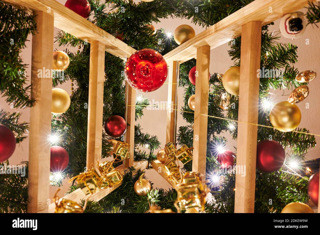 Christmas decoration on a wooden ladder as an alternative to a ...