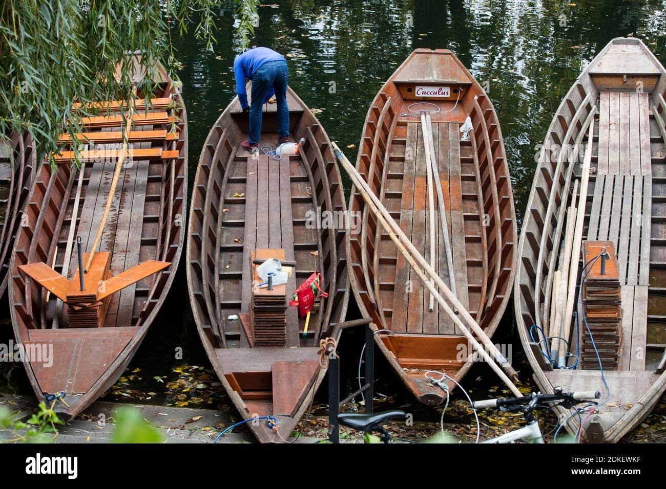 Punts on the Neckar bank of Tübingen Stock Photo
