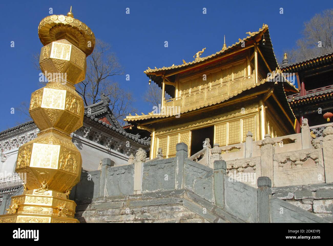 Wutaishan, Shanxi Province in China. This is the Copper Hall (or Bronze Hall) at Xiantong Temple in Wutai Mountain. Stock Photo