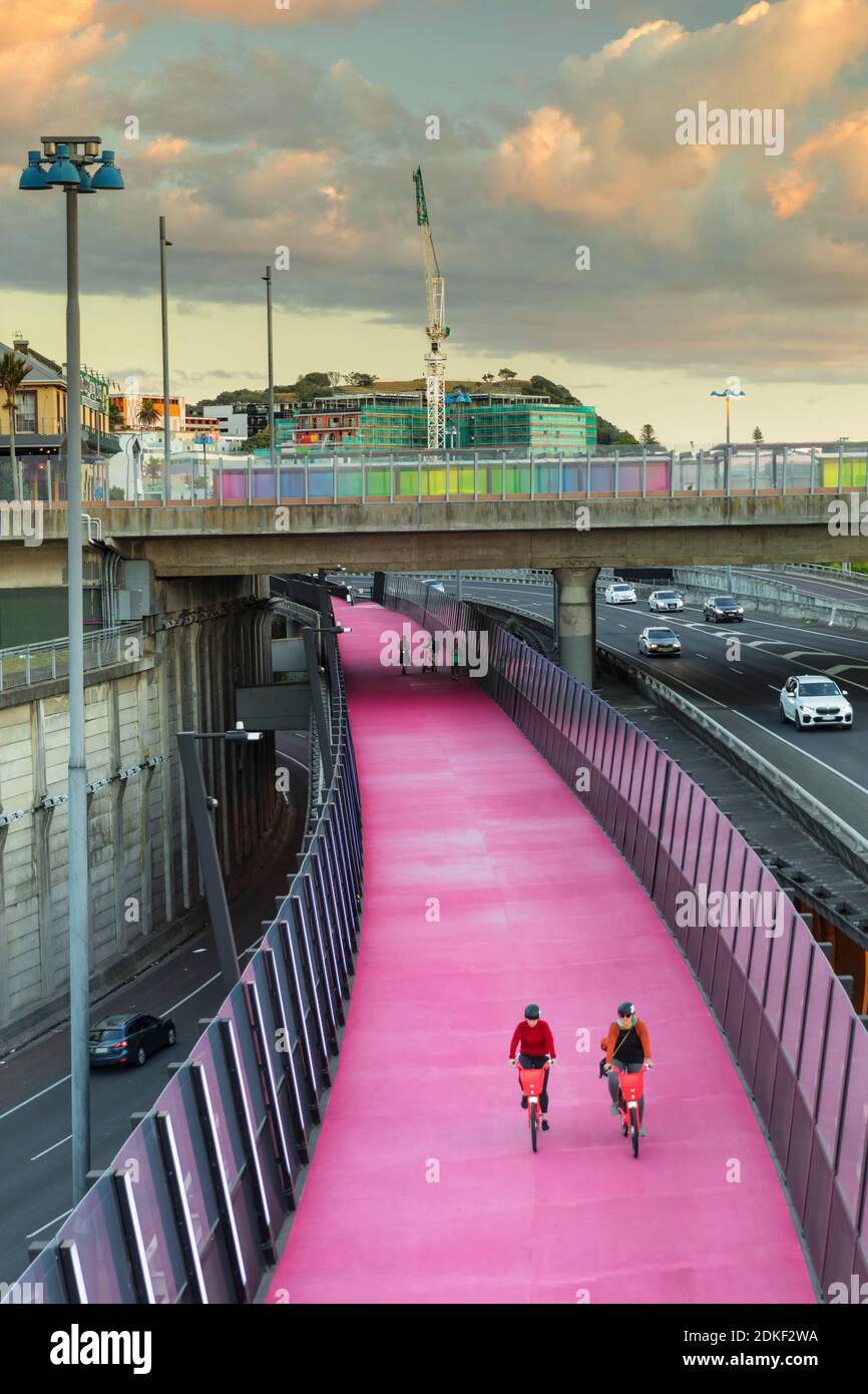 Cyclists on the Lightpath, Auckland, New Zealand, North Island, Oceania, Stock Photo