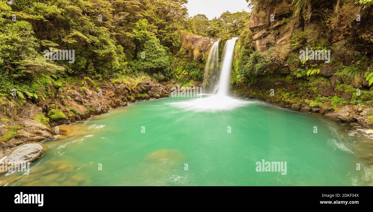 Tawhei Falls waterfall, Gollum, Lord of the Rings filming location, Tongariro National Park, UNESCO World Natural Heritage, North Island, New Zealand, Stock Photo