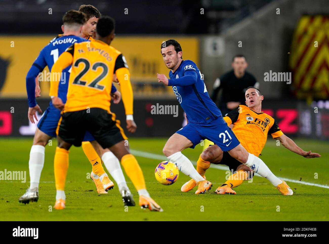 Chelsea S Ben Chilwell Second Right Runs Past Wolverhampton Wanderers Daniel Podence Right During The Premier League Match At Molineux Wolverhampton Stock Photo Alamy