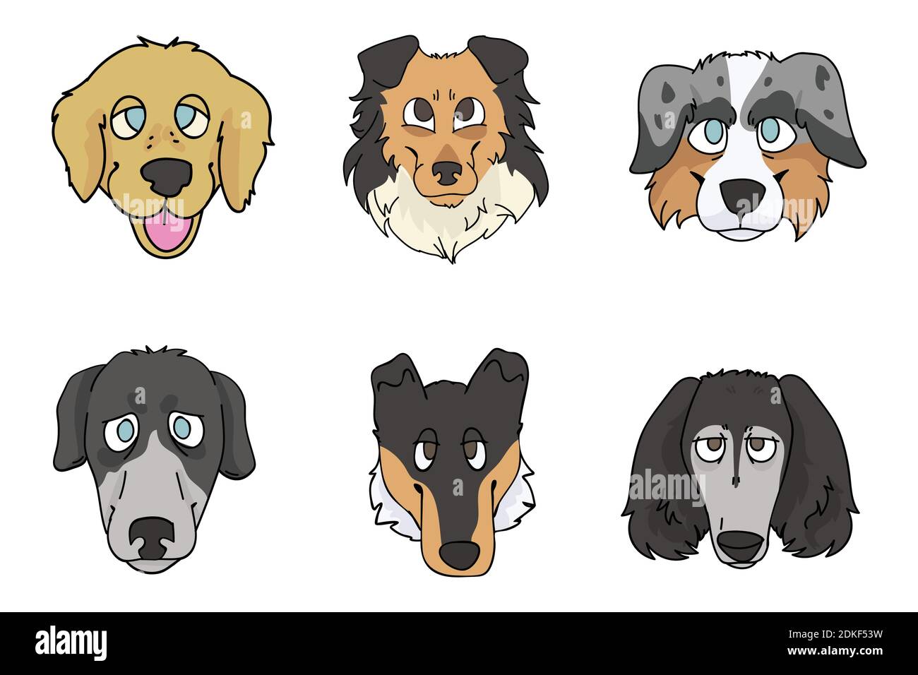 Cute cartoon dog breed set vector clipart. Pedigree kennel rough collie ...