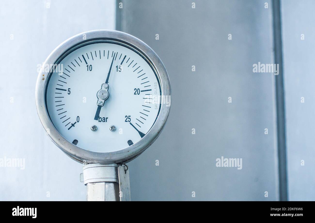manometer measuring water pressure gauge at industrial zone Stock Photo