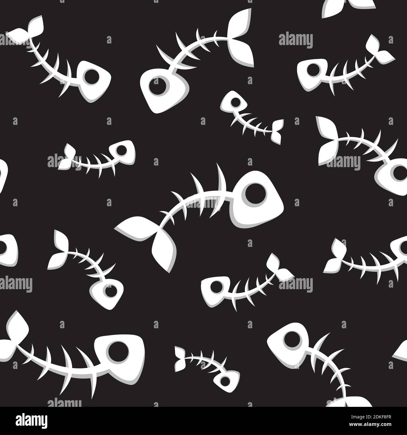 Black and white illustration. Seamless pattern fish skeleton Stock Vector