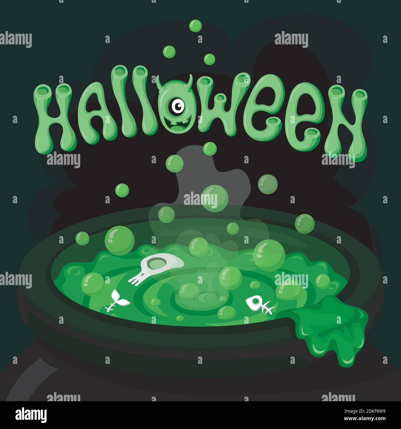 Halloween illustration, witches cauldron with the magic potion Stock Vector